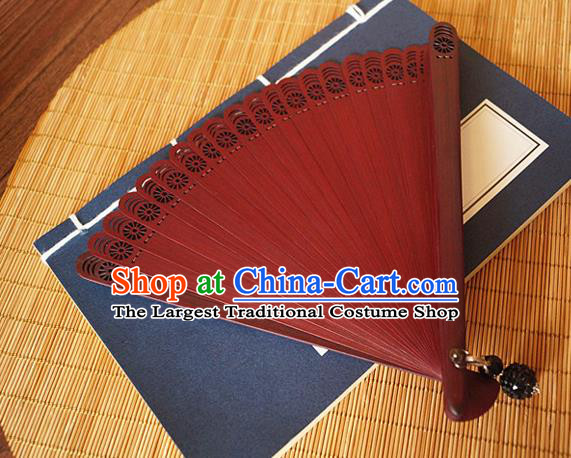 Handmade China Traditional Folding Fans Carving Bamboo Fan Classical Red Accordion