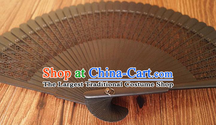 Handmade China Classical Black Accordion Traditional Folding Fans Carving Bamboo Fan
