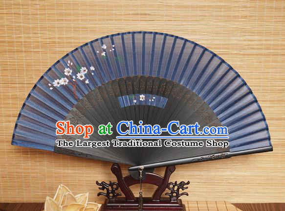 Handmade China Black Bamboo Fan Classical Suzhou Silk Accordion Traditional Folding Fans