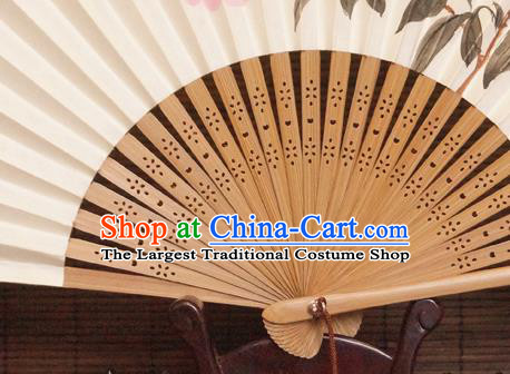 China Traditional Dance Folding Fan Bamboo Fan Classical Paper Accordion Handmade Ink Painting Peony Fans