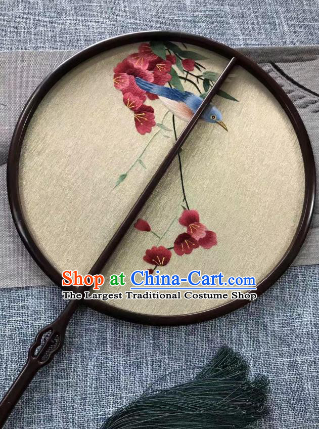 China Cheongsam Show Circular Fan Classical Dance Palace Fan Handmade Kesi Begonia Bird Fan Traditional Silk Fans
