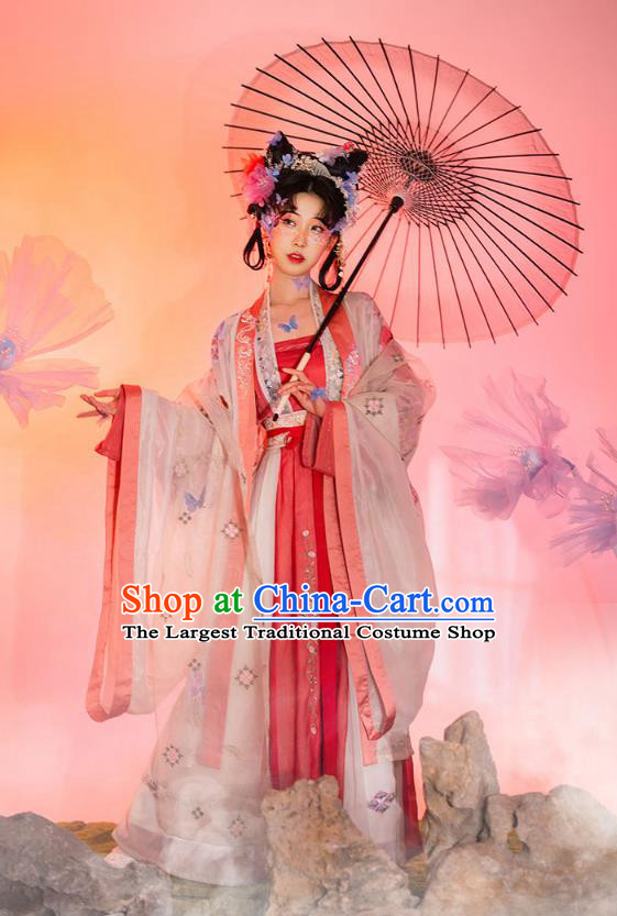 China Traditional Hanfu Garments Ancient Court Woman Embroidered Hanfu Dress Song Dynasty Imperial Concubine Historical Clothing
