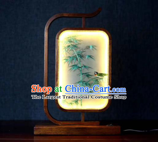 Chinese Embroidered Bamboo Table Screen Suzhou Embroidery Craft Handmade Desk Lamp LED Lantern