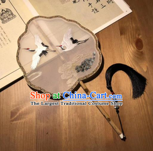 China Handmade Song Dynasty Court Fans Traditional Hanfu Silk Fan Classical Palace Fan Embroidered Pine Crane Double Side Fan