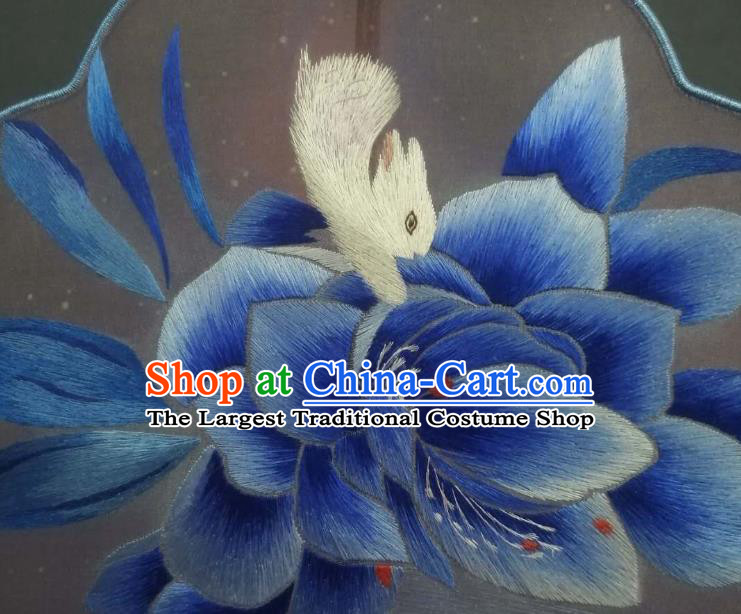 China Embroidered Lotus Palace Fan Double Side Silk Fan Handmade Ming Dynasty Court Fans Traditional Hanfu Fan