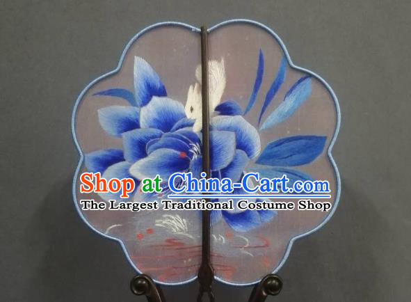 China Embroidered Lotus Palace Fan Double Side Silk Fan Handmade Ming Dynasty Court Fans Traditional Hanfu Fan