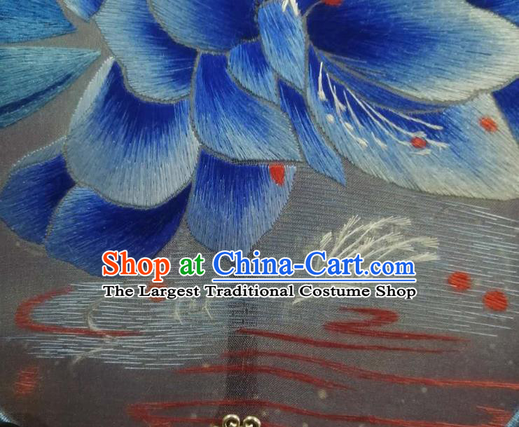 China Embroidered Lotus Palace Fan Double Side Silk Fan Handmade Ming Dynasty Court Fans Traditional Hanfu Fan