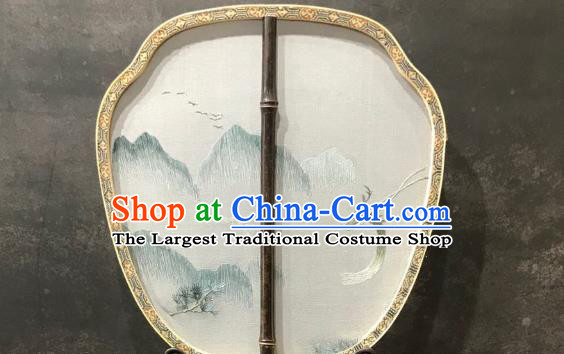 China Traditional Hanfu Fan Embroidered Landscape Palace Fan Double Side Silk Fan Handmade Ming Dynasty Court Fans