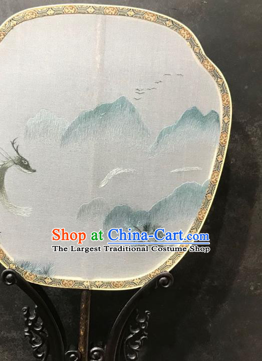China Traditional Hanfu Fan Embroidered Landscape Palace Fan Double Side Silk Fan Handmade Ming Dynasty Court Fans