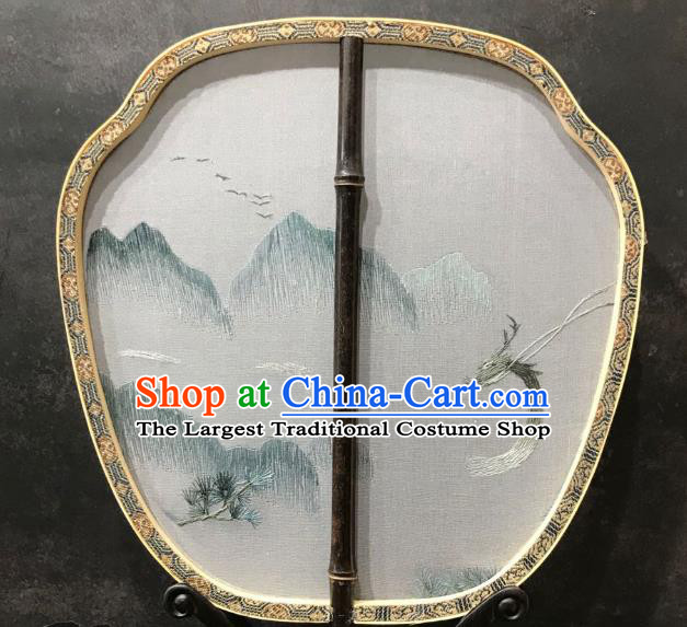 China Traditional Hanfu Fan Embroidered Landscape Palace Fan Double Side Silk Fan Handmade Ming Dynasty Court Fans