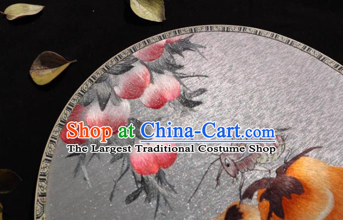 China Handmade Double Side Fan Classical Dance Kesi Fans Traditional Hanfu Silk Fan Suzhou Embroidered Persimmon Peach Palace Fan