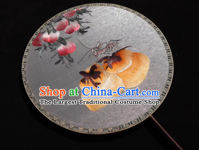 China Handmade Double Side Fan Classical Dance Kesi Fans Traditional Hanfu Silk Fan Suzhou Embroidered Persimmon Peach Palace Fan