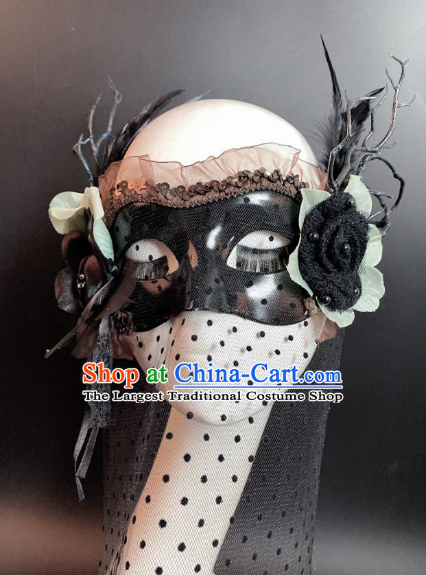 Halloween Cosplay Party Black Branch Mask Deluxe Veil Face Mask Handmade Stage Performance Blinder Headpiece