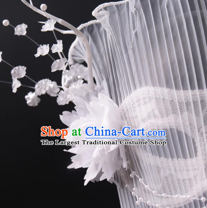 Halloween Cosplay Party White Veil Mask Handmade Face Mask Deluxe Stage Performance Blinder Headpiece
