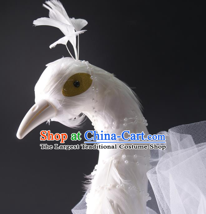 Top Stage Show White Peacock Hair Crown Gothic Giant Headpiece Rio Carnival Decorations Halloween Cosplay Veil Hair Accessories