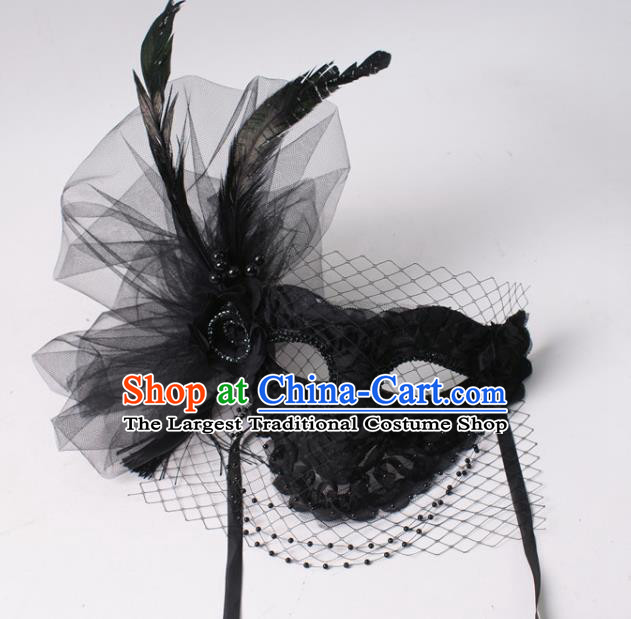 Handmade Face Mask Halloween Deluxe Stage Performance Blinder Headpiece Cosplay Party Black Feather Mask
