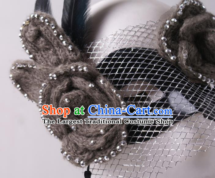 Halloween Stage Performance Black Blinder Headpiece Cosplay Party Deluxe Feather Mask Handmade Face Mask
