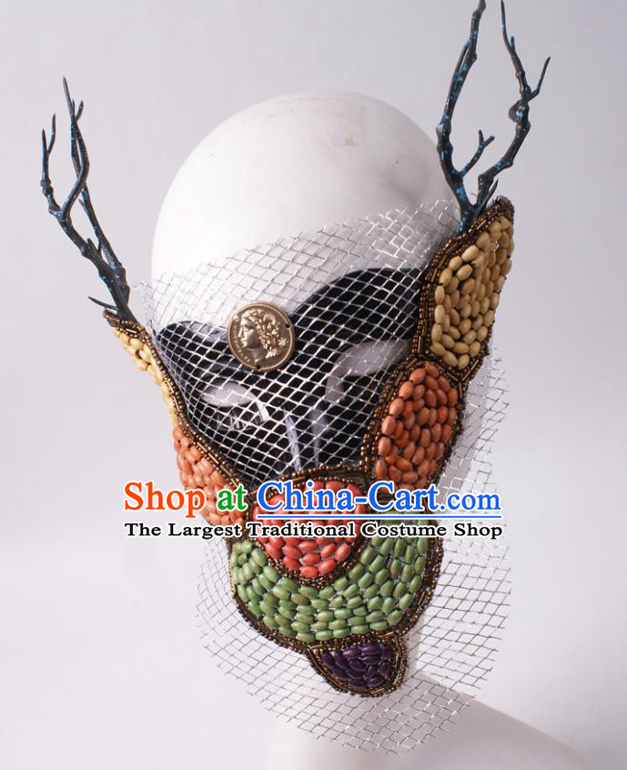 Handmade Beads Face Mask Halloween Stage Performance Blinder Headpiece Cosplay Party Deluxe Branch Mask