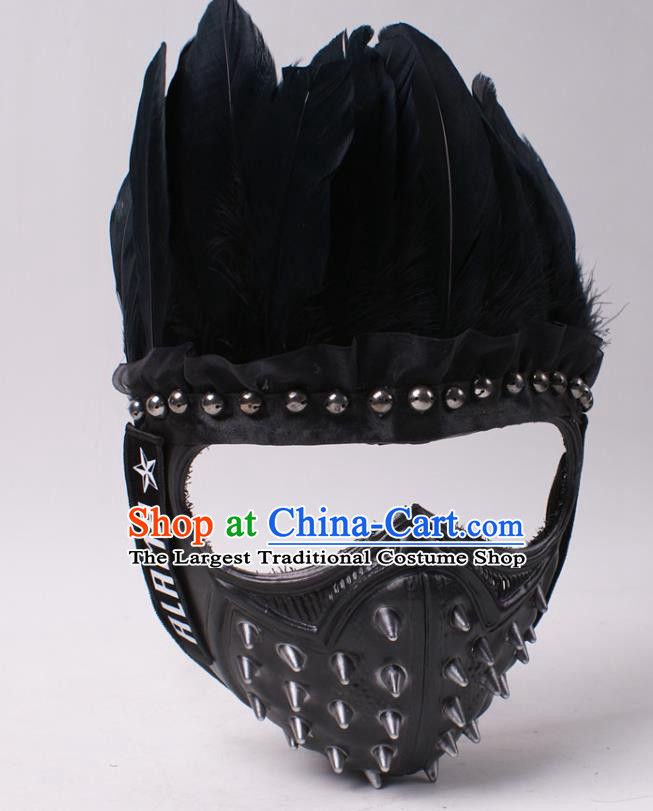 Party Performance Rivets Face Mask Professional Rio Carnival Headwear Cosplay Black Feather Mask