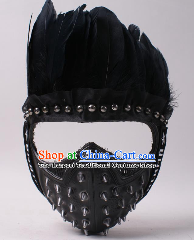 Party Performance Rivets Face Mask Professional Rio Carnival Headwear Cosplay Black Feather Mask