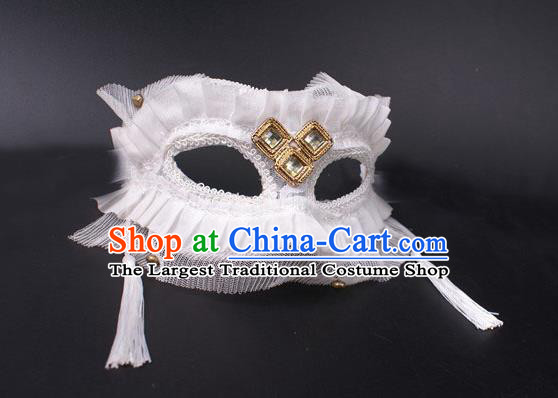 Cosplay Party Deluxe White Tassel Mask Handmade Face Mask Halloween Stage Performance Headpiece
