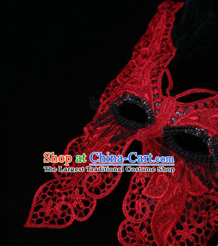 Handmade Carnival Red Lace Butterfly Face Mask Stage Performance Headpiece Halloween Cosplay Party Full Mask