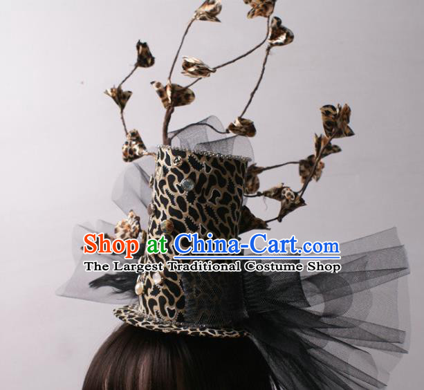 Top Stage Show Leopard Printing Hair Crown Baroque Princess Giant Headdress Rio Carnival Decorations Halloween Cosplay Top Hat