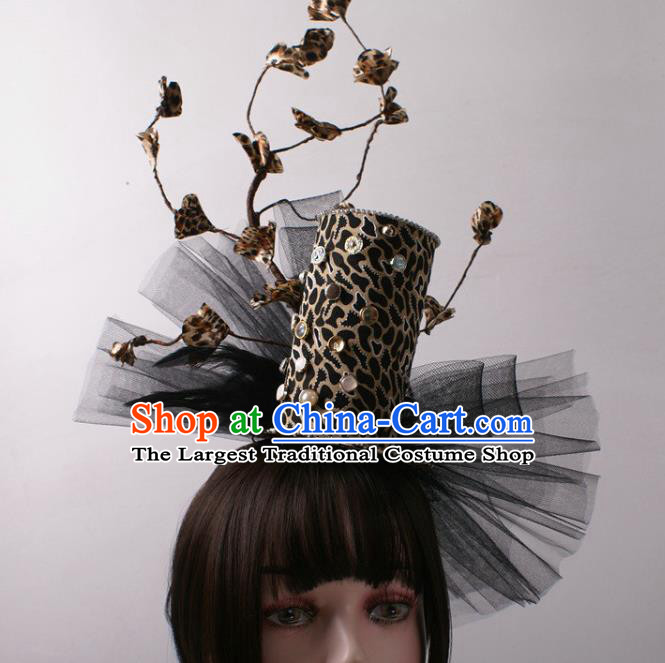 Top Stage Show Leopard Printing Hair Crown Baroque Princess Giant Headdress Rio Carnival Decorations Halloween Cosplay Top Hat