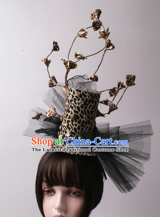 Top Stage Show Leopard Printing Hair Crown Baroque Princess Giant Headdress Rio Carnival Decorations Halloween Cosplay Top Hat