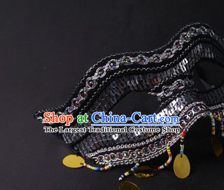 Professional Stage Performance Grey Sequins Face Mask Rio Carnival Headwear Halloween Party Male Cosplay Mask