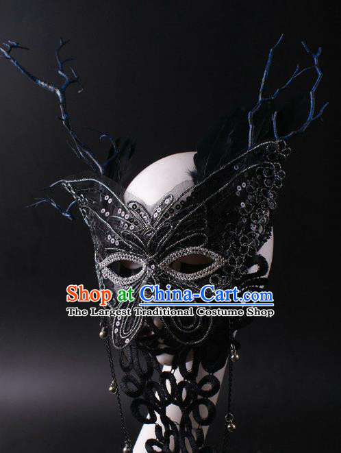 Handmade Stage Performance Blinder Headpiece Halloween Cosplay Party Mask Carnival Black Lace Butterfly Face Mask