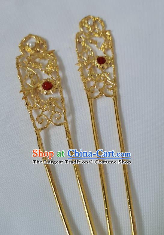 China Tang Dynasty Empress Hairpin Traditional Hanfu Hair Accessories Ancient Queen Golden Tassel Hair Combs Full Set