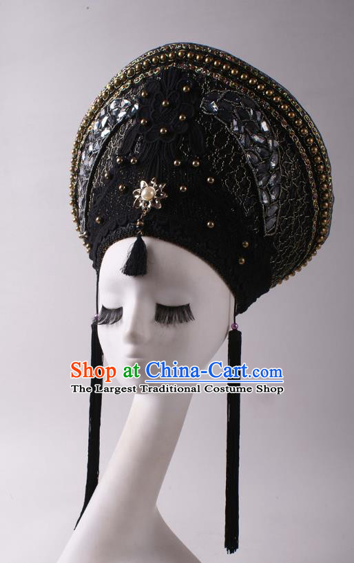 Top Halloween Cosplay Queen Black Hat Stage Show Royal Crown Baroque Giant Headdress Rio Carnival Decorations