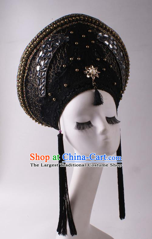 Top Halloween Cosplay Queen Black Hat Stage Show Royal Crown Baroque Giant Headdress Rio Carnival Decorations