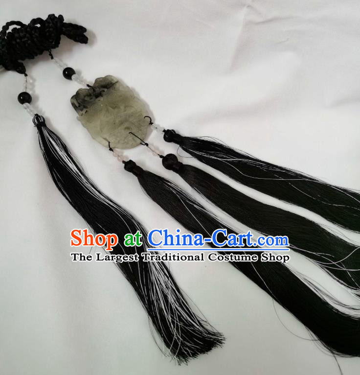 Chinese Tang Dynasty Swordsman Black Tassel Belt Pendant Traditional Ancient Prince Jade Waist Accessories