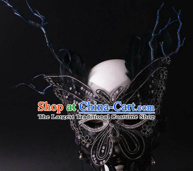 Handmade Stage Performance Blinder Headpiece Halloween Cosplay Party Mask Carnival Black Lace Butterfly Face Mask