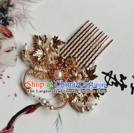 China Ancient Princess Hairpins Tang Dynasty Palace Lady Golden Crab Hair Combs Traditional Hanfu Hair Accessories