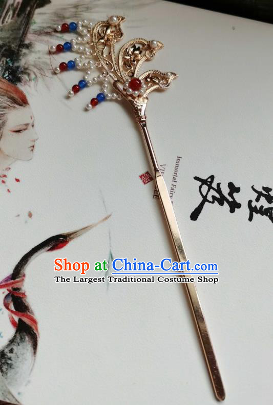 China Ancient Princess Tassel Hairpin Traditional Hanfu Hair Accessories Tang Dynasty Golden Hair Stick