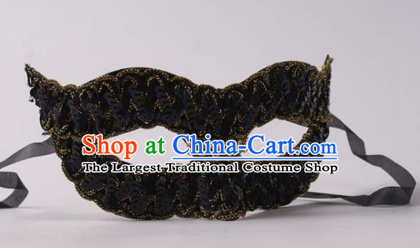 Handmade Stage Show Blinder Headpiece Halloween Cosplay Party Woman Mask Carnival Black Sequins Face Mask