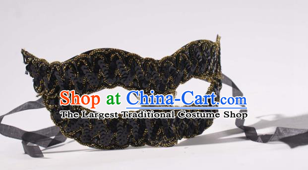 Handmade Stage Show Blinder Headpiece Halloween Cosplay Party Woman Mask Carnival Black Sequins Face Mask
