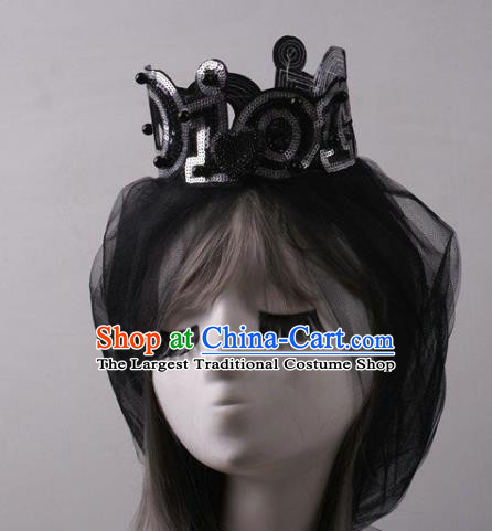 Top Stage Show Black Royal Crown Baroque Bride Giant Headdress Rio Carnival Decorations Halloween Cosplay Princess Headwear