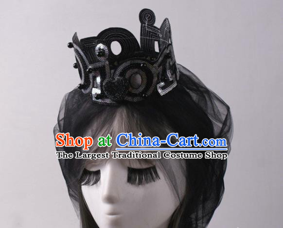 Top Stage Show Black Royal Crown Baroque Bride Giant Headdress Rio Carnival Decorations Halloween Cosplay Princess Headwear