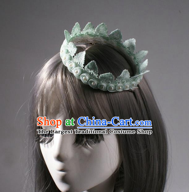 Top Halloween Cosplay Princess Green Leaf Hair Clasp Stage Show Pearls Royal Crown Baroque Giant Headdress Rio Carnival Decorations