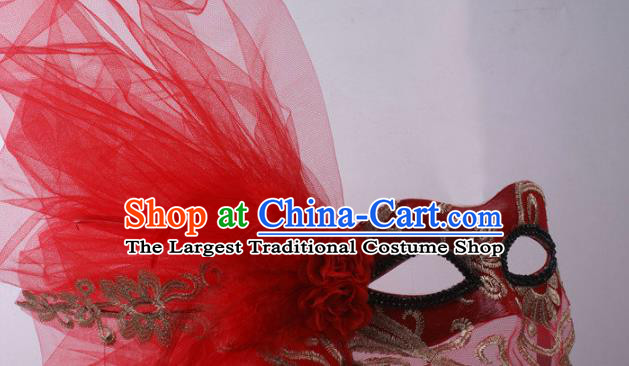 Handmade Costume Ball Half Face Mask Stage Show Headpiece Halloween Cosplay Party Red Lace Blinder Mask