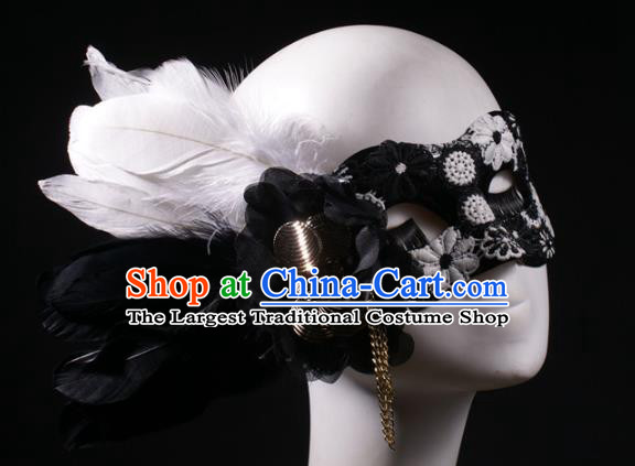 Handmade Halloween Cosplay Party Black Blinder Mask Costume Ball Feather Face Mask Stage Show Headpiece