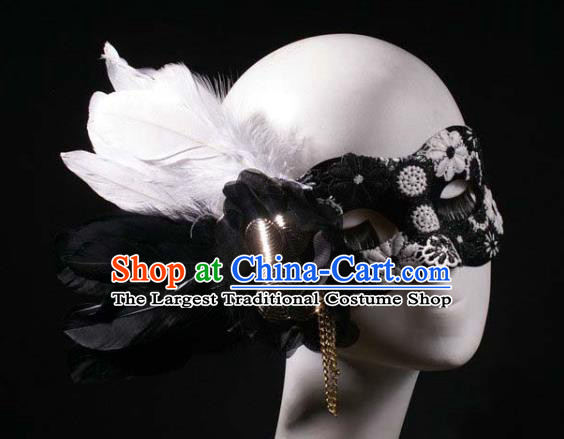 Handmade Halloween Cosplay Party Black Blinder Mask Costume Ball Feather Face Mask Stage Show Headpiece