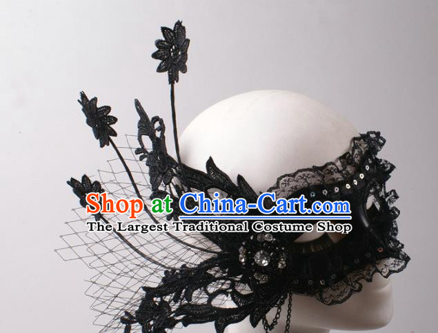 Handmade Stage Show Black Lace Headpiece Halloween Cosplay Party Blinder Mask Costume Ball Half Face Mask