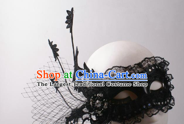 Handmade Stage Show Black Lace Headpiece Halloween Cosplay Party Blinder Mask Costume Ball Half Face Mask