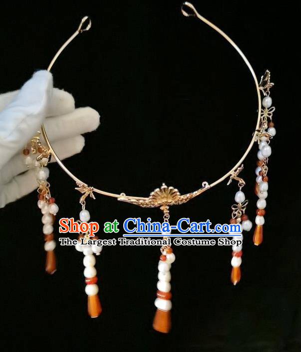 China Ming Dynasty Empress Tassel Hair Clasp Traditional Hanfu Golden Phoenix Hair Crown Ancient Queen Hair Accessories