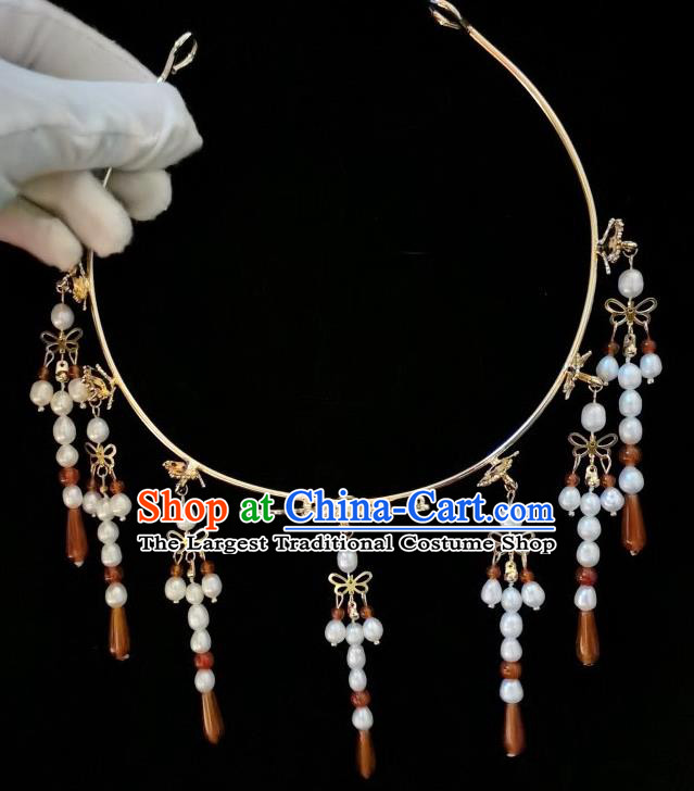 China Ming Dynasty Empress Tassel Hair Clasp Traditional Hanfu Golden Phoenix Hair Crown Ancient Queen Hair Accessories